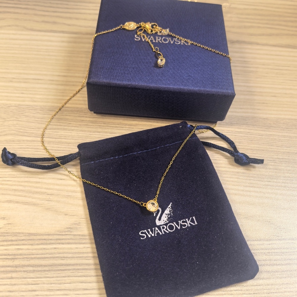 Swarovski Gold Necklace with Sparkling Crystal Charm